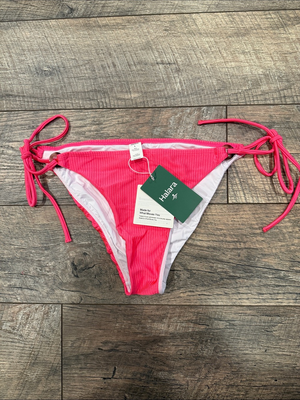 Halara Women's Hot Pink Ribbed Side-Tie Bikini Bottom